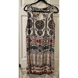 Hale Bob‎ Silk Blend Beaded Shift Dress Boho Print Sleeveless Womens Large